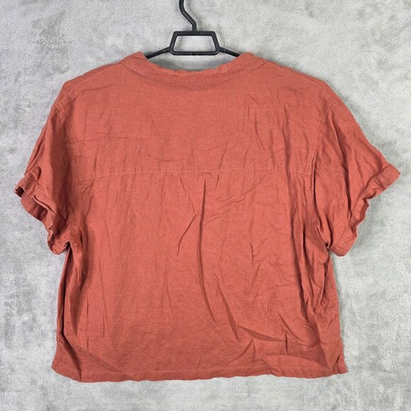 Womens Ana Rust Linen Blend Collared Hi Lo Shirt Short Sleeve Button Up Size XXL - Picture 4 of 7